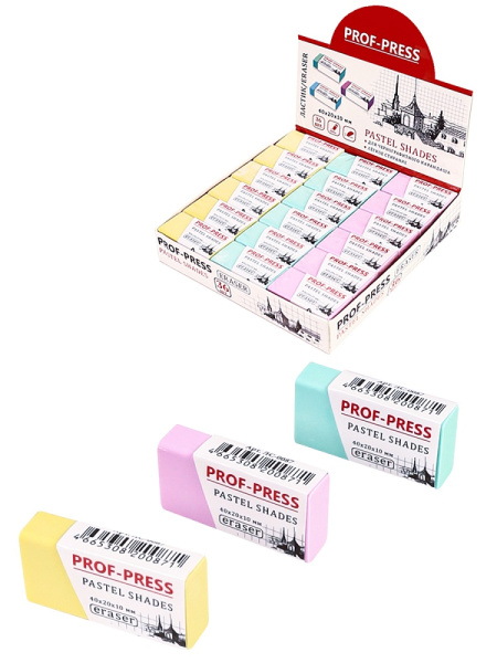 Ластик для чернографитных карандашей 40_20_10мм PROF-PRESS Pastel Shades, ассорти